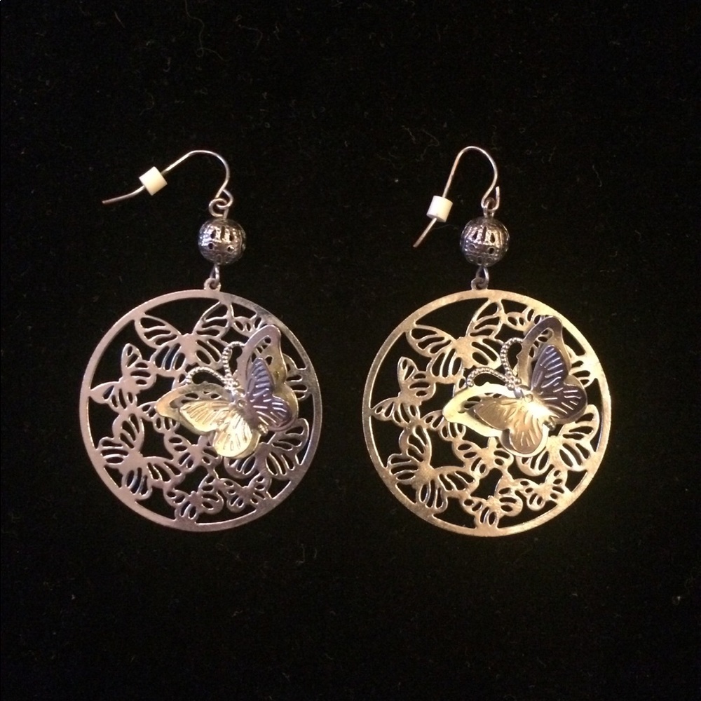 Silver boho butterfly earrings